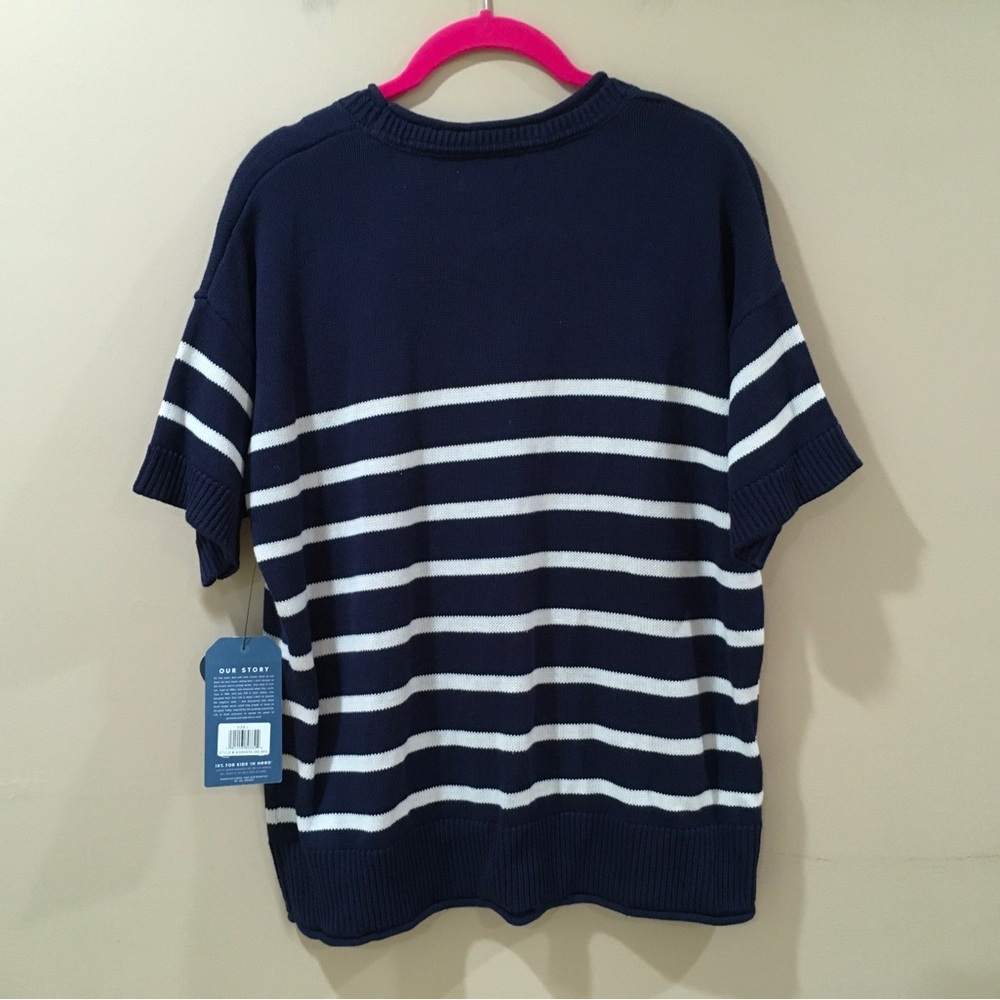 Life Is Good "Have A Nice Daisy" Navy Striped Knit Top & Shorts Lounge Set Large - Picture 6 of 10